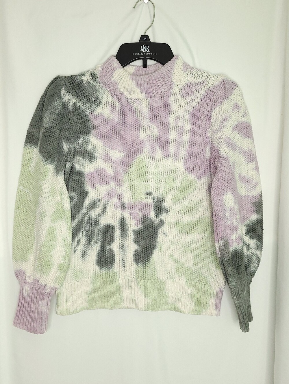 MADEWELL Women's Tie Dye Mockneck Puffy Sleeve Pullover Sweater SMALL